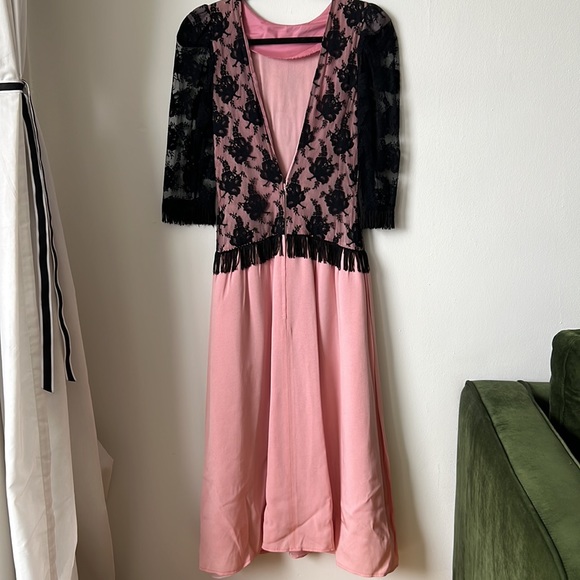 VINTAGE MIDI DRESS BLACK & PINK - Picture 3 of 12